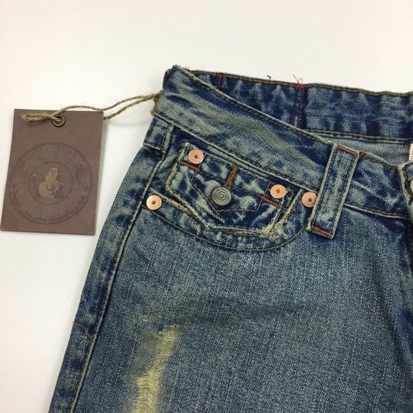 NWT TRUE RELIGION Bleach Distressed Flare Leg 5 Pocket Logo Hardware Jeans - Picture 4 of 15